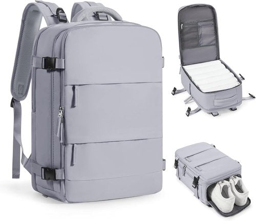 Coofay Travel Backpack - Flight Approved Carry-On for Men & Women | Grey with Shoe Compartment