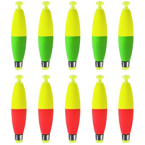 Bombite Weighted Bobbers for Fishing Floats Cigar Shape EVA Foam Snap-on Fishing Bobbers for Crappie Bluegill Panfish Trout Catfish Bass 10 Packs 2.5in