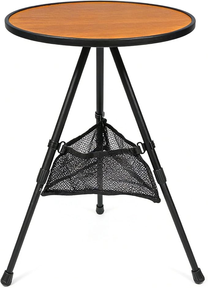 Small Folding Table Round Portable Patio Table Tool-Free Assembly Height Adjustable Side Table Easy to Carry and Move (Brown)
