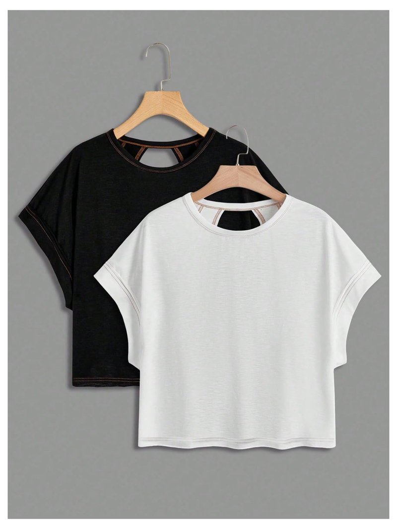 RoseSeek Girl's 2 Packs Open Back Backless Tops Criss Cross Short Sleeve T Shirts Crewneck Casual Tees Black White 11Y
