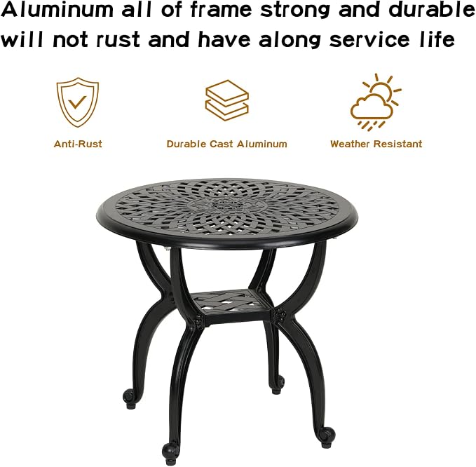 YKSY&YKSY Jardin DE Centennial Cast Aluminum Side/End Table, Anti-Rust Coffee Bistro Table for Outdoor, Patio, Indoor, Garden, Porch, Balcony (Round Black) 1