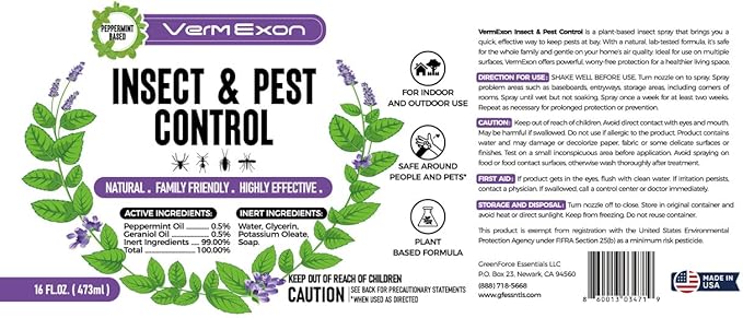 Peppermint Oil Insect & Pest Control Spray ?€? 16oz Natural Plant-Based Bug Killer for Spiders, Ants, Flies, and Other Insects, Safe for Home & Kitchen Use