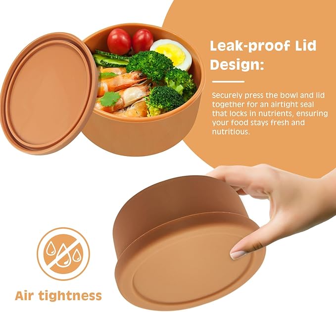 XU&PEIQI 24oz Silicone Food Storage Containers,Round Bowls with Lids - Meal Prep Containers for Kitchen Serving, Salad & Lunch - Airtight, Microwave/Fridge/Dishwasher Safe, BPA-Free (Beige)