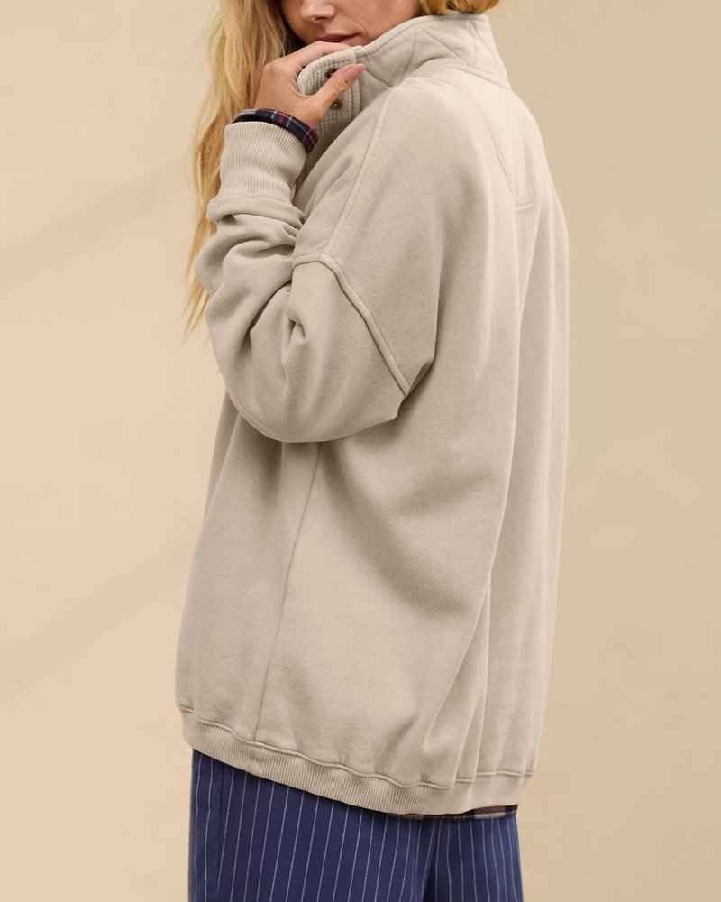 Gacaky Sweatshirt for Women Oversized Casual Long Sleeve Button Henley Neck Pullover Tops Fashion Outfits Clothes Khakigray XXL