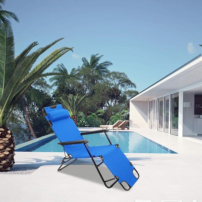Outdoor Folding Chaise Lounge Chair, Patio Sun Lounger Reclining Beach Chair Sun Patio Pool Lawn Recliner Chair