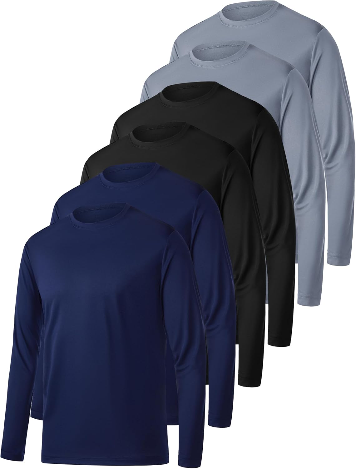 OYGSieg Long Sleeve Shirts for Men - Moisture-Wicking UPF SPF Sun Protection Workout Tees | 6 Pack
