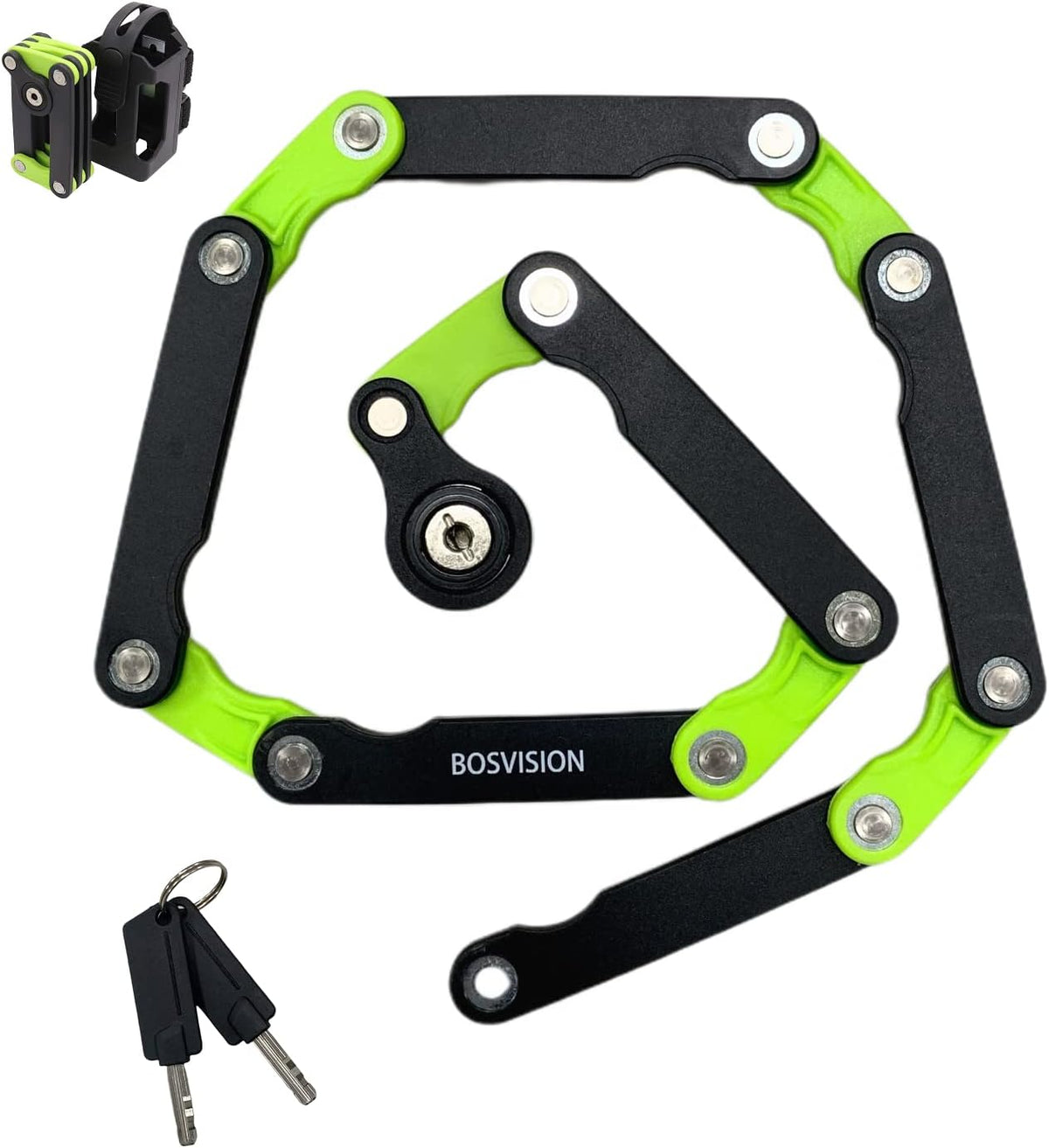 [Bosvision] Folding Bike Lock – Heavy Duty Anti-Theft Bicycle Lock with 12 Hardened Steel Bars (30.7” / 78cm), 2 Disc Keys & Mount Bracket – Compact, Drill-Resistant, Frame-Safe