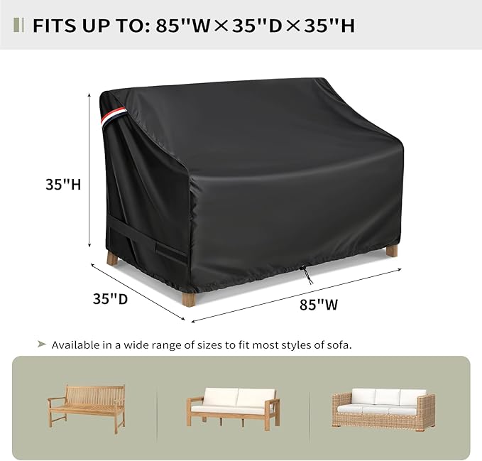 KylinLucky Outdoor Patio Sofa Cover fit 85 x 35 x 35 inch, 84 x 34, 83 x 33 Waterproof Weatherproof Heavy Duty 420D Garden Furniture Cover for Outside Sofa Couch