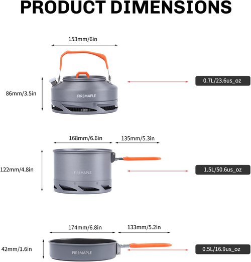Fire-Maple Feast 4 Piece Camping Cookware Cookware Cookware Kit Outdoor Cookware Set with Pots, Kettle, Saucepans and Spatula for Hiking Fishing Picnic