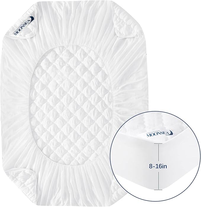 Queen Air Mattress Pad Cover Thick Quilted Inflatable Matresss Topper, Super Soft Breathable and Noiseless Down Alternative Fiber Mattress Pad Fits Up to 16 Inch Mattress