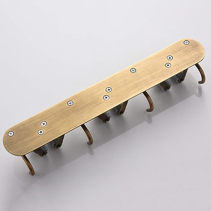 Mop Broom Holder Wall Mount Garden Tool Organizer, Brass Heavy Duty Tool Hanger with 3 Racks 4 Hooks for Kitchen Bathroom Closet Garage Office Laundry