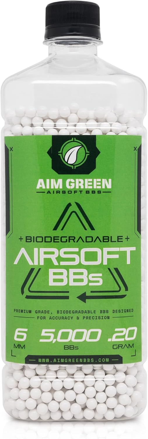 Aim Green Biodegradable Airsoft BBs - Premium 6mm, 20g to 40g, Available in 2,500 to 10,000 Count