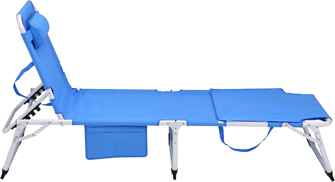 3-in-1 Oversized Sun Tanning Chair with Mat & Face Hole, Heavy Duty Folding Chaise Lounge - 5-Position Adjustable Outdoor Chair for Beach, Pool, Patio, Lawn, Yard - Includes Pillow