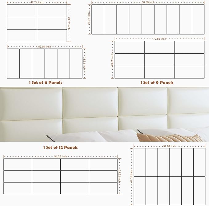 IFNOW Wall Mounted Upholstered Headboard Queen, 3D Peel and Stick Soundproof