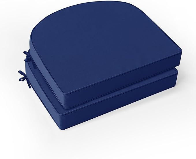 Outdoor Chair Cushions Set of 2: Waterproof & Fade Resistant Patio Furniture Cushions - 18.5 x 16 x 2 Inch Non Slip Round Corner Seat Cushion Pads with Removable Cover for Garden Yard Lawn, Navy Blue