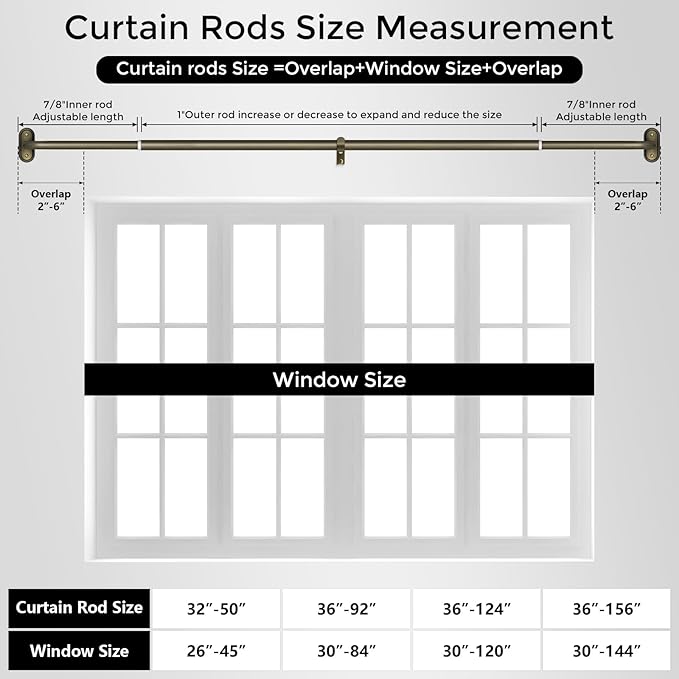 Curtain Rods 36-120 Inch, Antique Bronze Wrap Around Blackout Curtain Rods