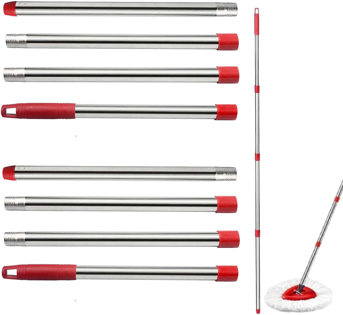 Spin Mop Replacement Handle, 4-Section 30-to-58 inch Mop Replacement Stick Compatible with Ocedar Mop Handle for Easy Wring Mop Refills, Germany Screw Joint (Red 2 Pack)