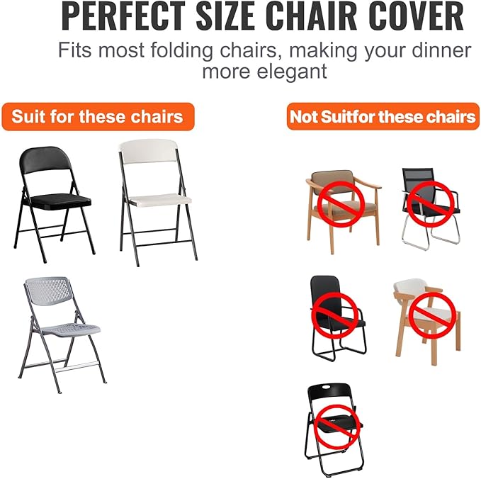 VEVOR Stretch Spandex Folding Chair Covers, Universal Fitted Chair Cover, Removable Washable Protective Slipcovers, for Wedding, Holiday, Banquet, Party, Celebration, Dining (50PCS White)