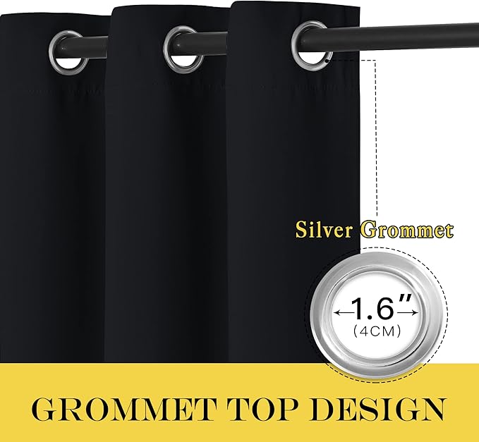 NICETOWN Black Blackout Living Room Curtain 102 inches Long, Grommet Thermal