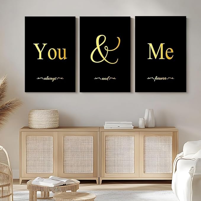 GUBIYU Black and Gold Bedroom Art Love Wall Decor You and Me Word Canvas Poster