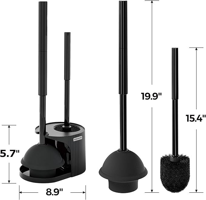 2Pack 2 in 1 Toilet Brush and Plunger Set, Extended Handle Plunger,Toilet Bowl Brush Plunger Set,Bathroom Cleaning Tools,Toilet Brush Plunger Combo,Cleaning Supplies，Black