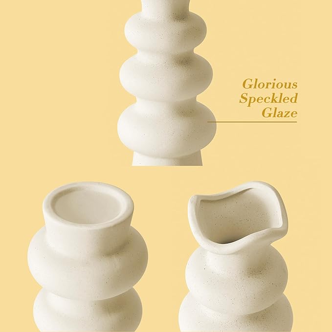 Modern Decorative White Ceramic Vases for Home Decor 8.3 Inch, Minimalist Boho Flower Aesthetic Cream Vase for Pampas Grass