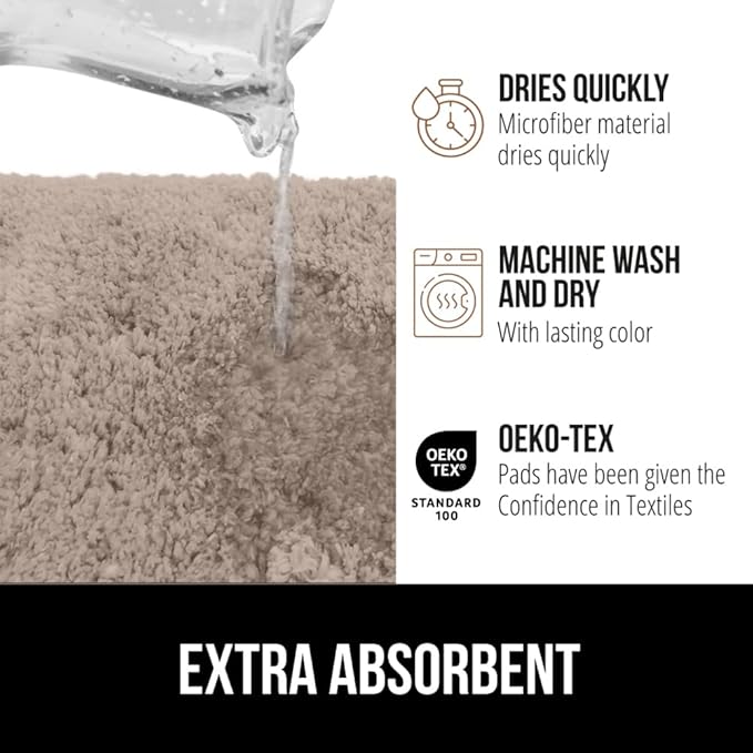 GORILLA GRIP Bathroom Rugs, 42x24, Ultra Soft Absorbent Mat, Thick Plush Bath Rug, Machine Washable, Microfiber Quick Dry, Mats for Shower, Bathtub and Floor, Home Decor Accessories, Beige