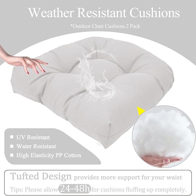 MTMR Water-Repellent Outdoor Chair Cushions Set of 2, 19”X19” Patio Chair Cushions with High Elasticity PP Cotton, Thick Tufted Outdoor Patio Furniture Cushions, Seat Cushions for Outdoor Furniture