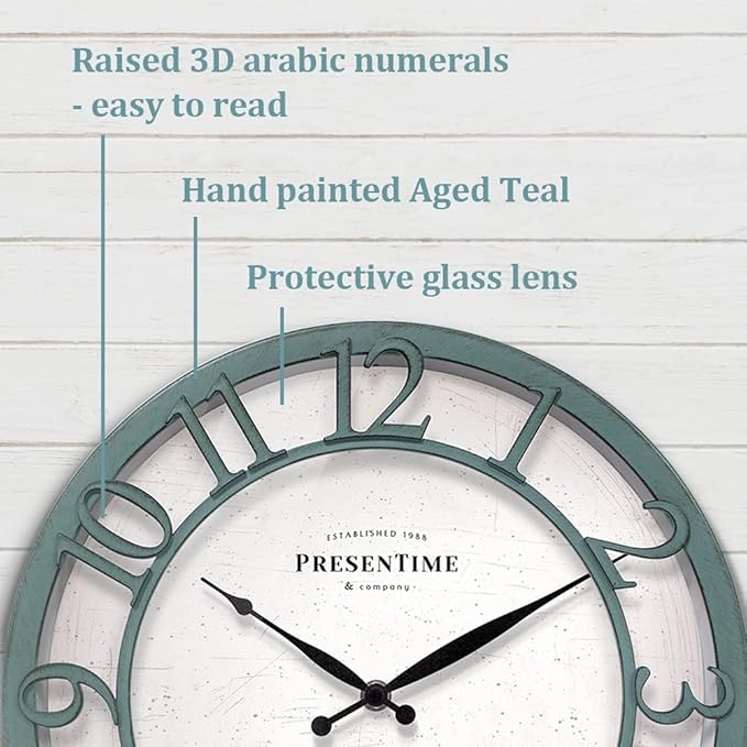 Presentime & Co 13" Farmhouse Series Wall Clock, Shiplap Style, Silent No