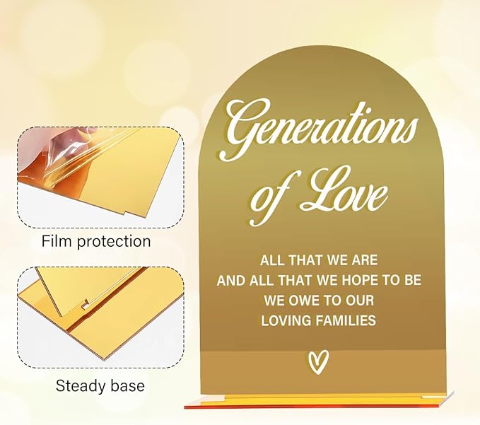 Acrylic Wedding Sign, Bridal Shower Decorations, Generations of Love Sign for Ceremony, Modern Font Table Signs, Gold Mirror Arched Acrylic Tabletop Signs for Wedding Reception and Event Party