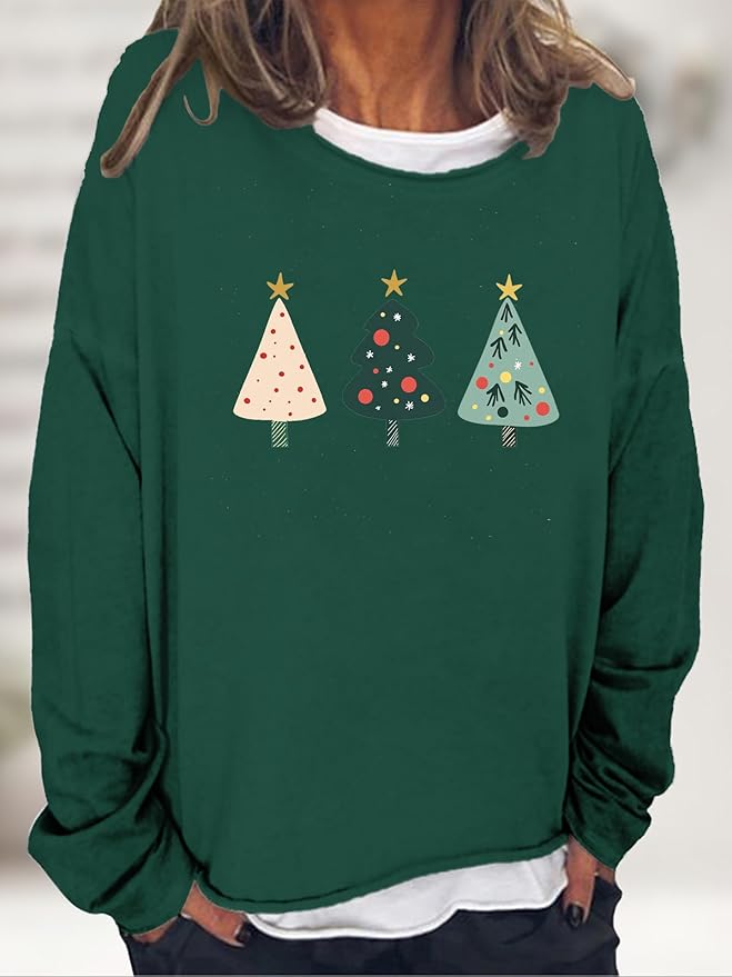 LOAIHA Merry Christmas Sweatshirt Crewneck Snowman Graphic Shirts Christmas Tree Sweater Long Sleeve Xmas Hoodie Pullover