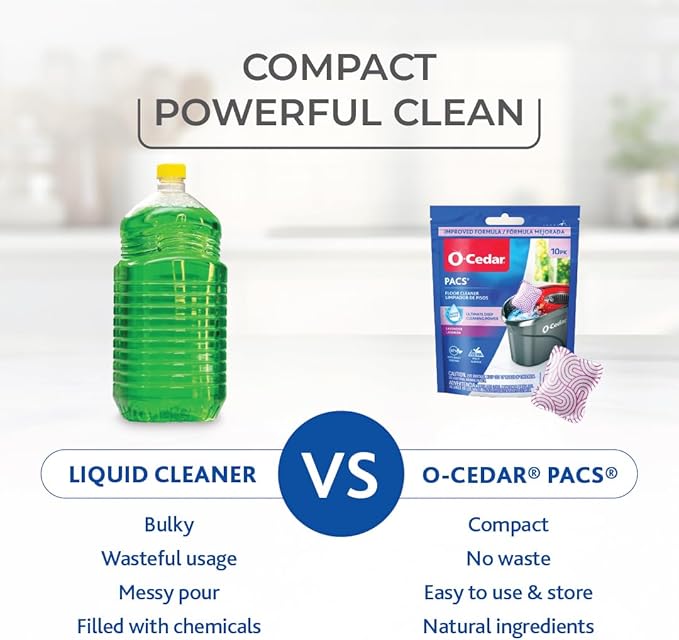 O-Cedar PACS Hard Floor Cleaner, Lavender Scent 10 Count (1-Pack) | Made with Naturally-Derived Ingredients | Safe to Use on All Hard Floors | Perfect for Mop Buckets