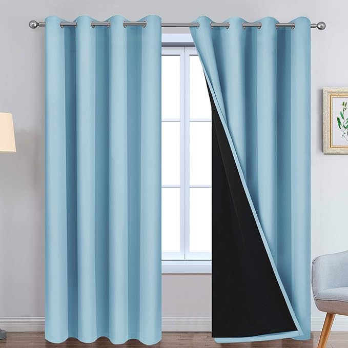 Yakamok Full Blackout Curtains 84 Inches Long, 2 Thick Layers Grommet Top