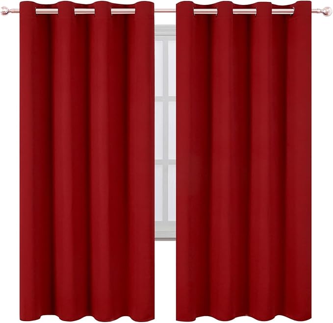LEMOMO Blackout Curtains 66 x 72 Inch Long Red Curtains Set of 2 Panels Room