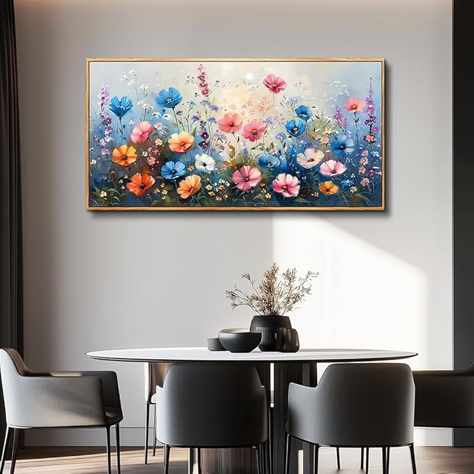 QIYILEXWART Large Wall Art For Living Room Canvas Wall Decor For Bedroom Watercolour Painting Office Decoration Colorful Flowers Wall Picture Artwork Ready To Hang Home Decor Wood Framed