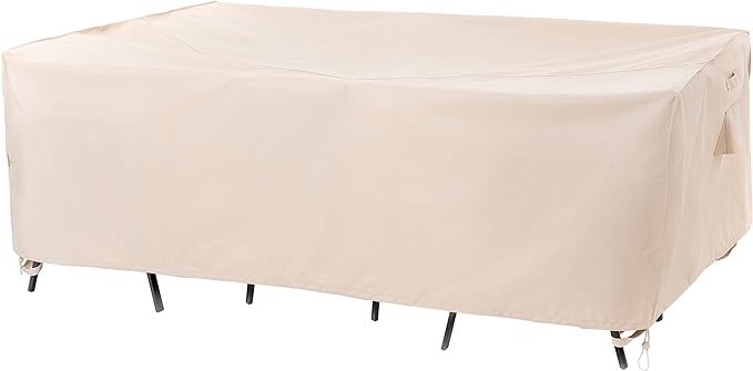 F&J Outdoors Patio Furniture Covers, Waterproof UV Resistant for Table & Chairs Set, Beige, 86"x44"