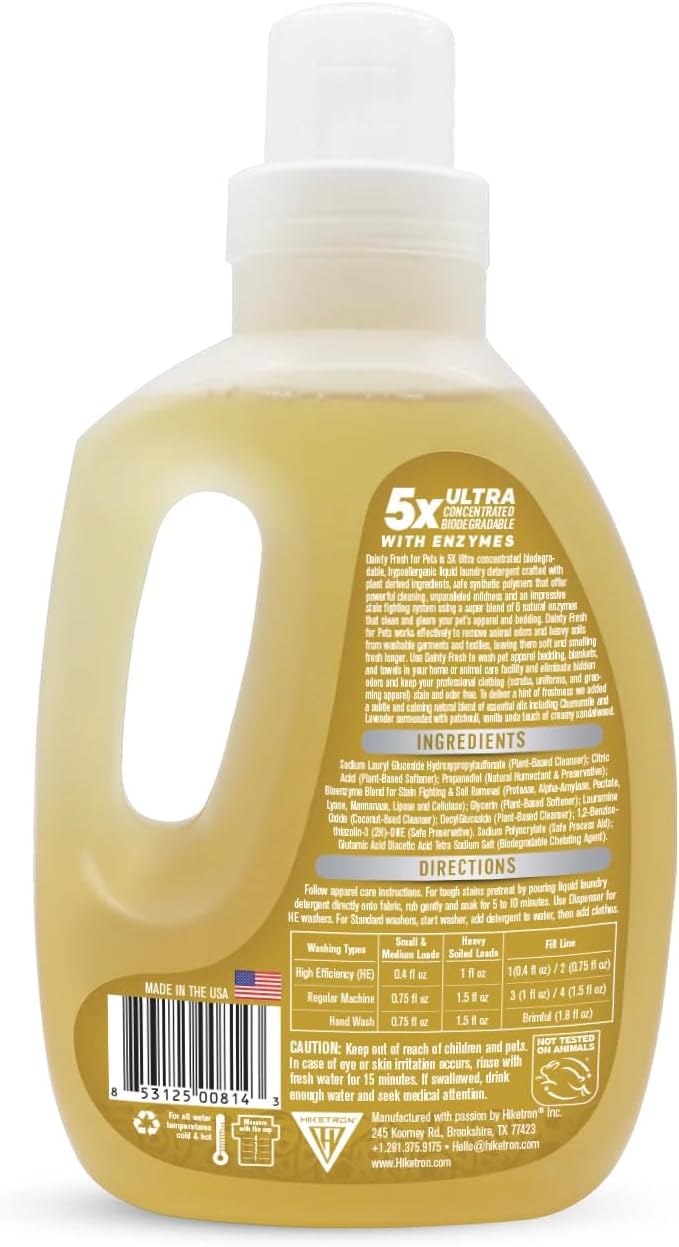 Hiketron Dainty Fresh For Pets Liquid Laundry Detergent, 5x Ultra Concentrated, Tough Stains Remover, Long Lasting Scent (40 Fl Oz, Pack of 1)