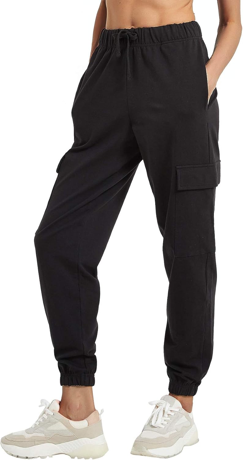PULI Women's Cargo Sweatpants - Sporty Athletic Fit with Pockets | Comfortable Jogger Trousers