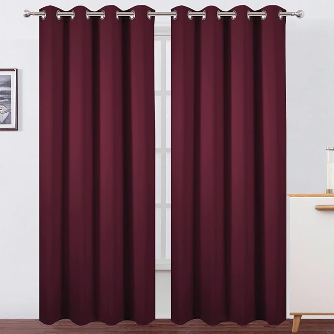 LEMOMO Blackout Curtains 52 x 90 Inch Long Burgundy Red Curtains Set of 2