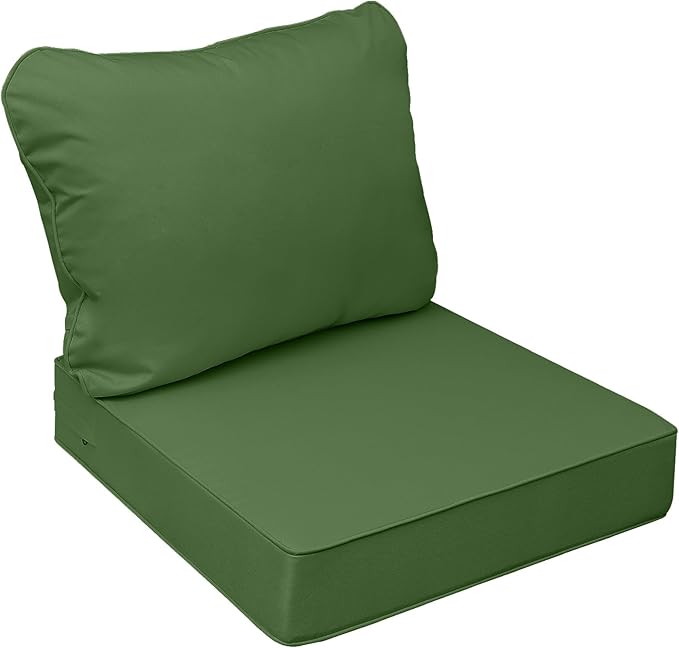 AAAAAcessories Outdoor Seat Cushions for Chairs, Fade-Resistant, Waterproof Patio Furniture Replacement Cushions, 23.5" x 25.5" x 5" + 23.5" x 19", Dark Moss Green