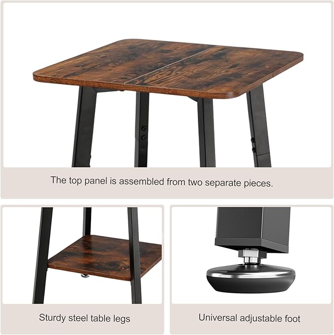 King Oasis Set of 2 2-Tier End Tables, Wooden Side Tables with Storage Shelves, Sturdy Couch Sofa Side Tables for Living Room Bedroom,Brown