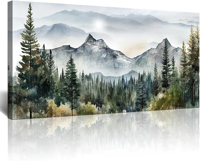 Lapremoly Canvas Wall Art for Living Room, Bedroom, Office - Modern Abstract Mountain Scenery Paintings, Misty Forest Landscape Pictures - Home Decorations Artwork