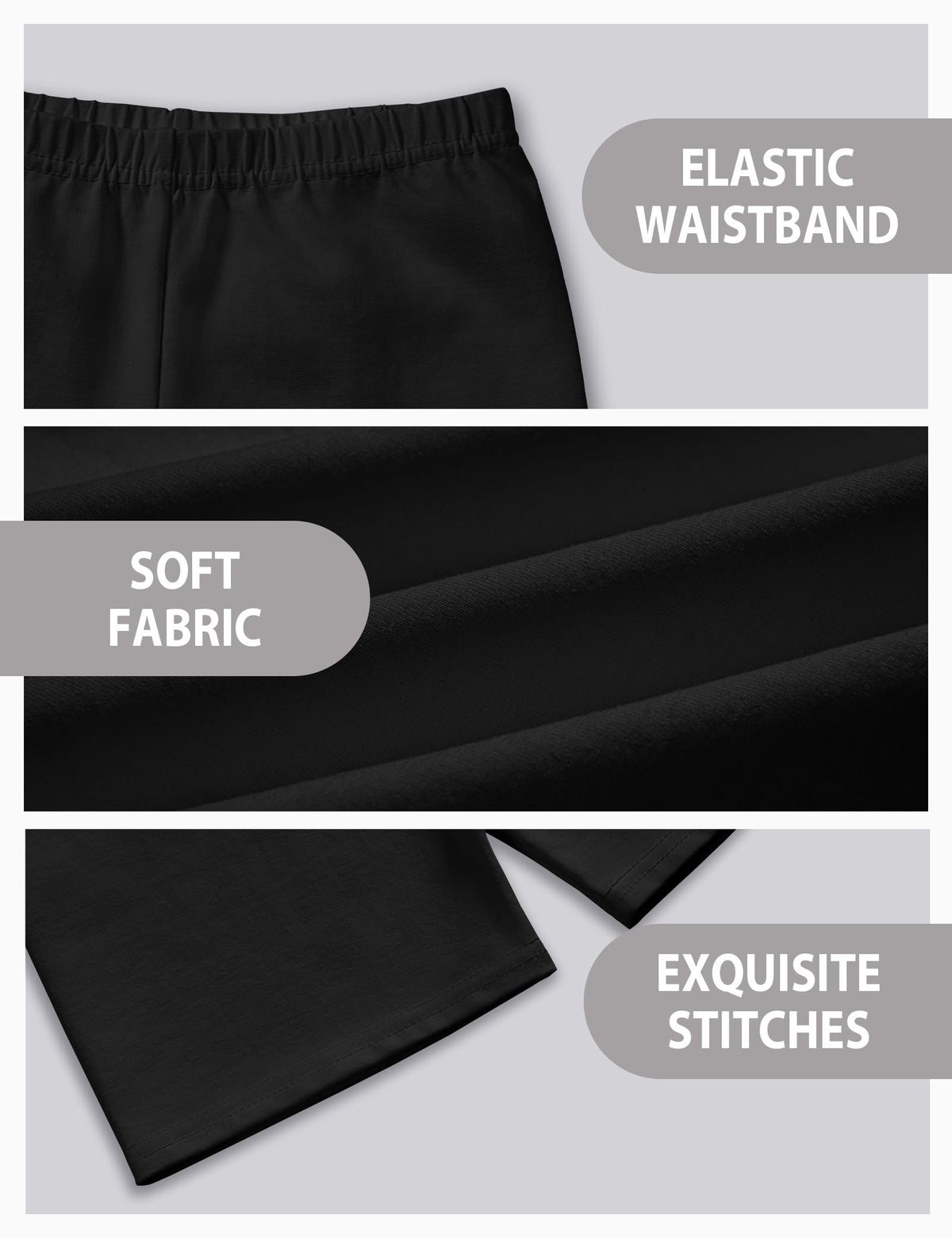 Somaibo 3 Pack Girls Bike Shorts Kids Cartwheel Basic Cotton Under Dress Biker Shorts for Running Dance 9-10 Years Black