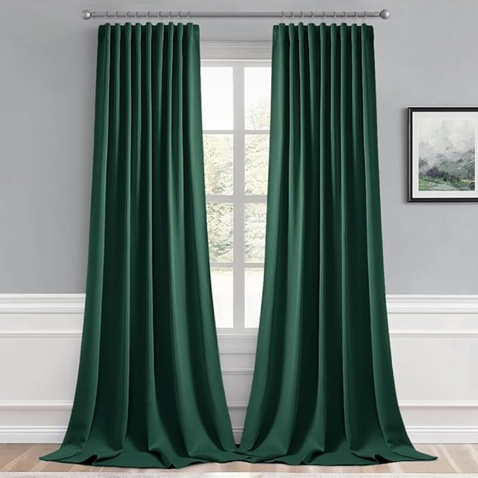 MIULEE Christmas Hunter Green Back Tab Blackout Curtains 102 Inch Long 2 Panels