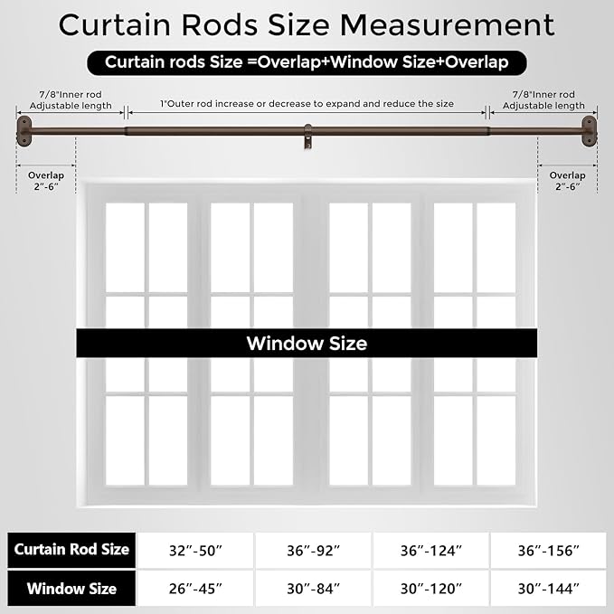 Curtain Rods 36-152 Inch, Bronze Wrap Around Blackout Curtain Rods