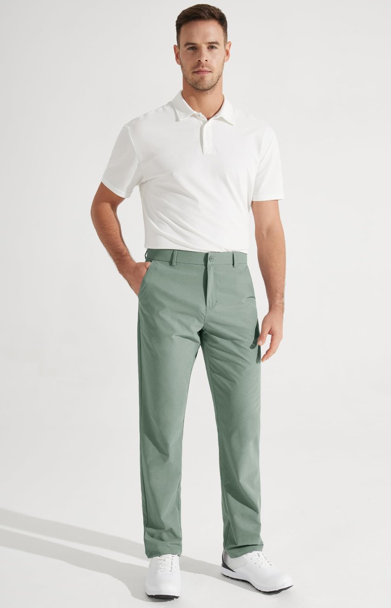 Libin Mens Golf Pants Stretch Work Dress Pants 32" Quick Dry Lightweight Business Casual Slacks for Men Travel Vocation Water Resistant, Sage Green, 36W x 32L