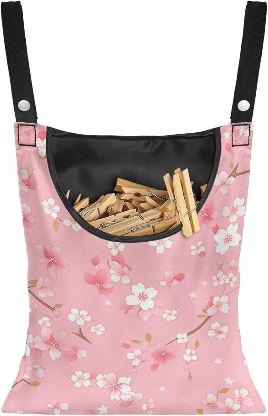 Clothespin Bag, Hanging Laundry Bag, Clothes Lines for Hanging Clothes Outside, Hanging Storage Organizer with Hanging Rope for Home Outdoor - Cherry Blossom Pink