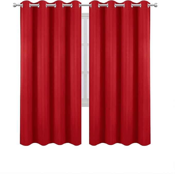 LEMOMO Blackout Curtains 66 x 72 Inch Long Bright Red Curtains Set of 2 Panels