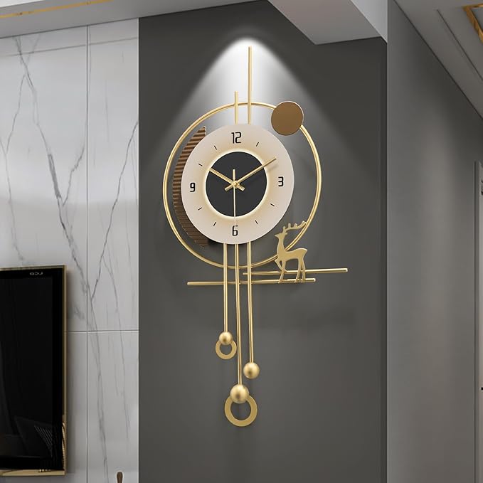 Modern Wall Clock for Living Room, Large Gold Decorative Wall Clock