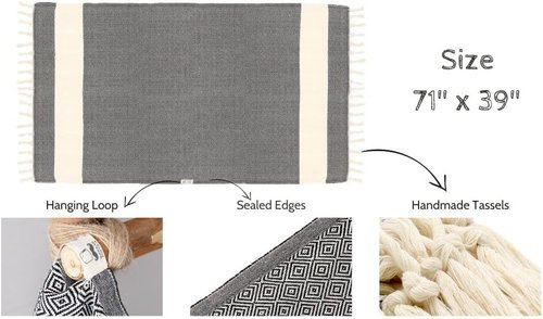 Bazaar Anatolia Turkish Beach Towel - 100% Cotton, Quick-Dry & Lightweight - Oversized 71x39 inches | Diamond Black